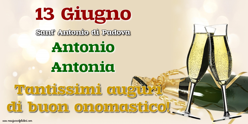 13 Giugno - Sant' Antonio di Padova - Cartoline onomastico con champagne