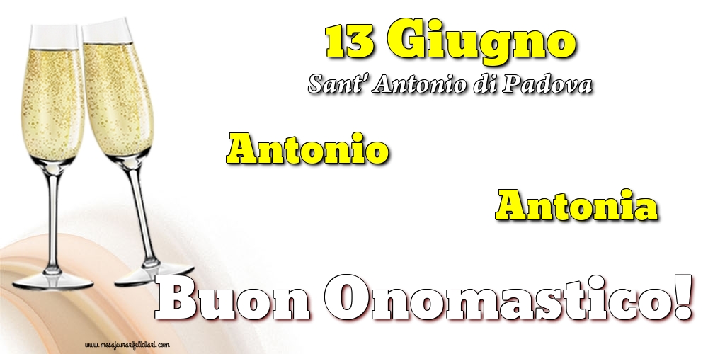 13 Giugno - Sant' Antonio di Padova - Cartoline onomastico con champagne