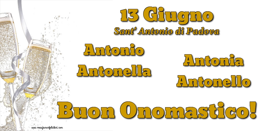 13 Giugno - Sant' Antonio di Padova - Cartoline onomastico con champagne