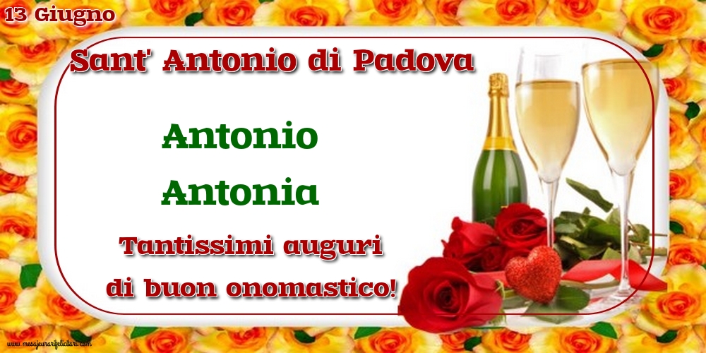 13 Giugno - Sant' Antonio di Padova - Cartoline onomastico con champagne