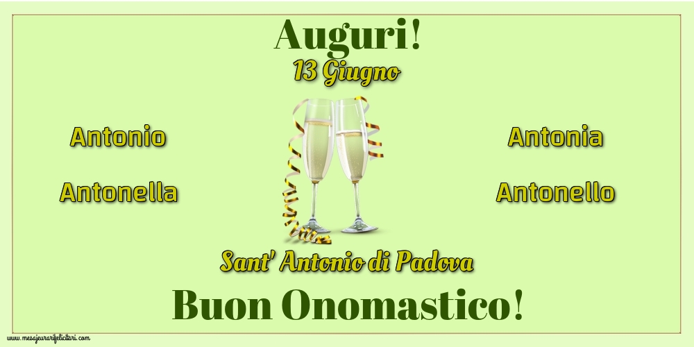 13 Giugno - Sant' Antonio di Padova - Cartoline onomastico con champagne