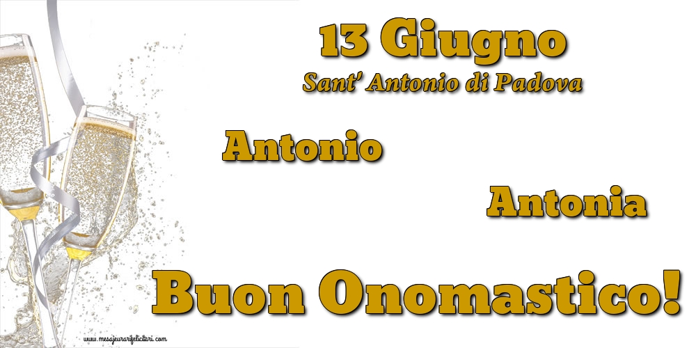 13 Giugno - Sant' Antonio di Padova - Cartoline onomastico con champagne