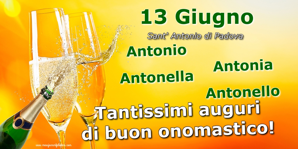 13 Giugno - Sant' Antonio di Padova - Cartoline onomastico con champagne