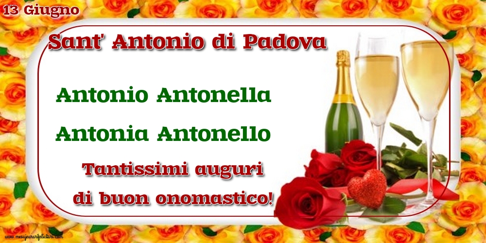 13 Giugno - Sant' Antonio di Padova - Cartoline onomastico con champagne