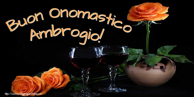 Buon Onomastico Ambrogio! - Cartoline onomastico con champagne