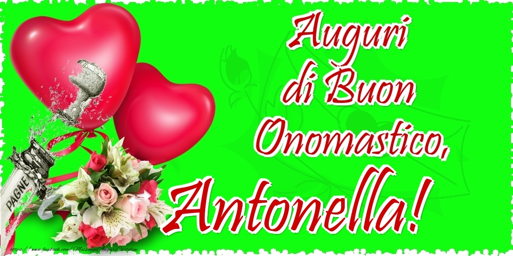 Auguri di Buon Onomastico, Antonella - Cartoline onomastico con il cuore