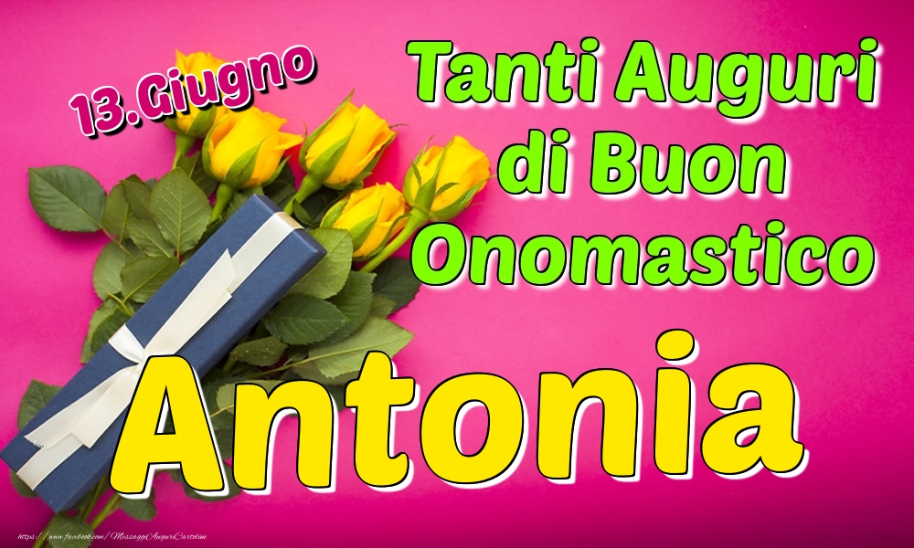 13.Giugno - Tanti Auguri di Buon Onomastico Antonia - Cartoline onomastico