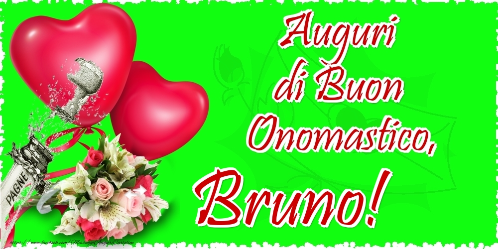 Auguri di Buon Onomastico, Bruno - Cartoline onomastico con il cuore