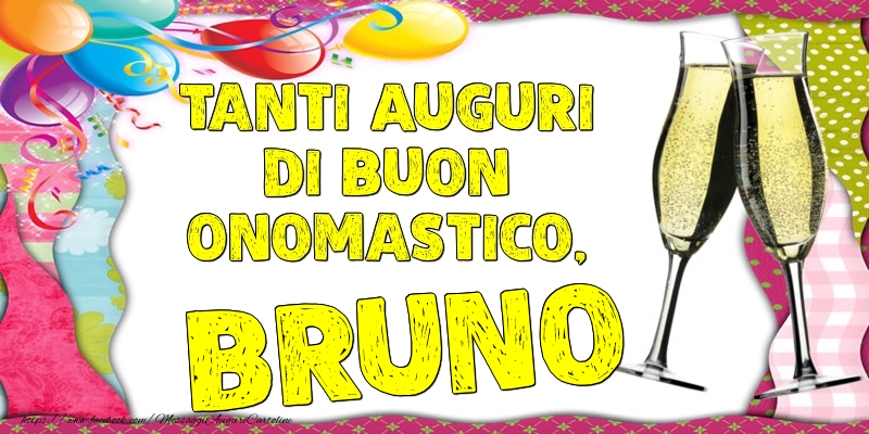 Tanti Auguri di Buon Onomastico, Bruno - Cartoline onomastico con palloncini