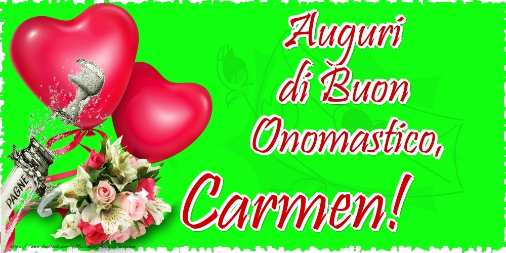 Auguri di Buon Onomastico, Carmen - Cartoline onomastico con il cuore