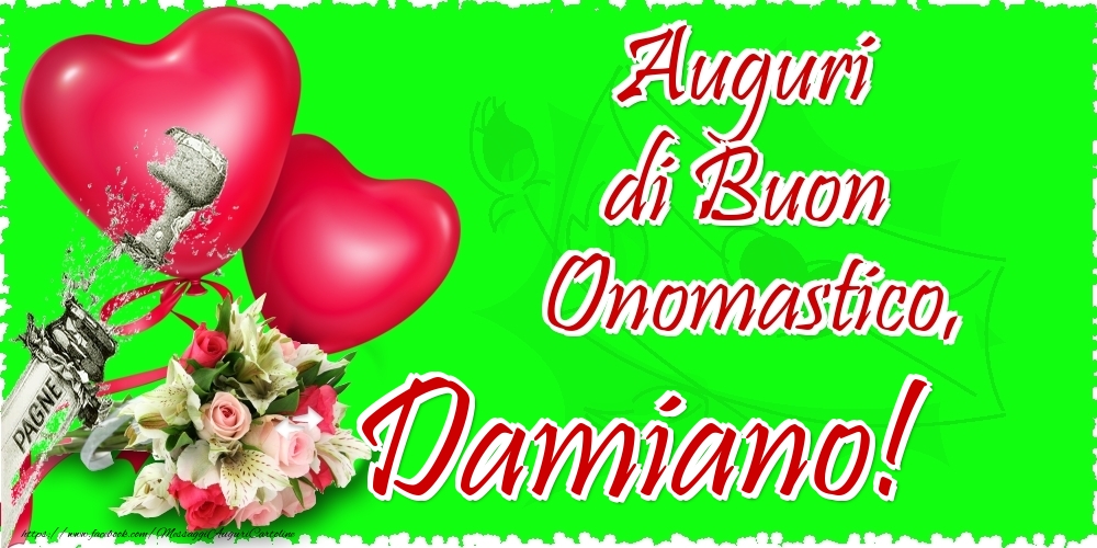 Auguri di Buon Onomastico, Damiano - Cartoline onomastico con il cuore