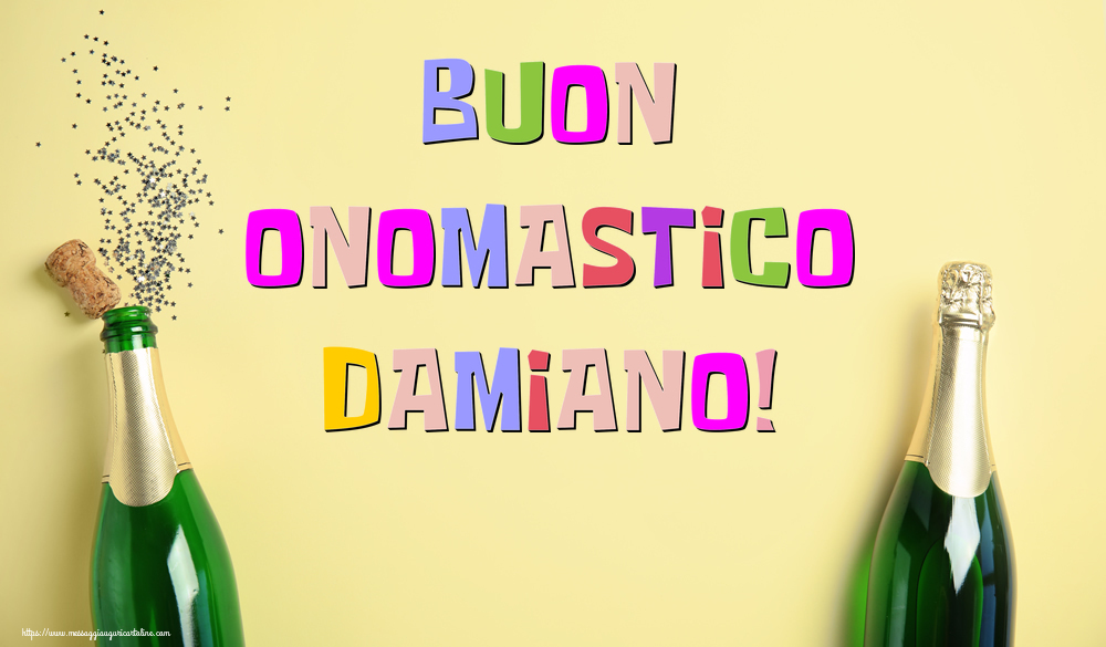 Buon Onomastico Damiano! - Cartoline onomastico con champagne