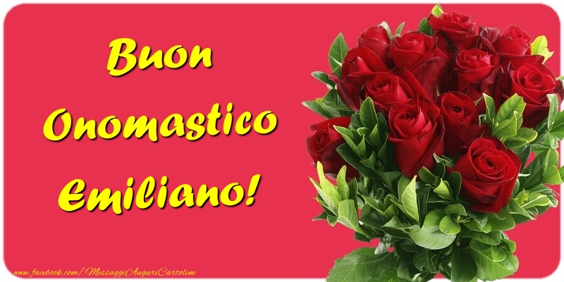 Buon Onomastico Emiliano - Cartoline onomastico con mazzo di fiori