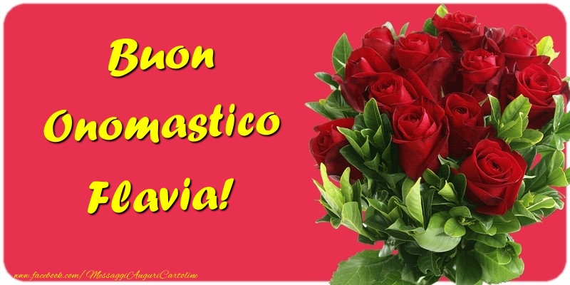 Buon Onomastico Flavia - Cartoline onomastico con mazzo di fiori