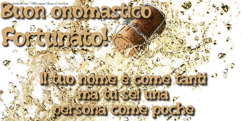 Il tuo nome è come tanti ma tu sei una persona come poche. Buon onomastico Fortunato - Cartoline onomastico con champagne