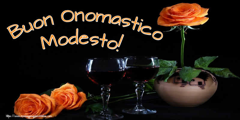 Buon Onomastico Modesto! - Cartoline onomastico con champagne