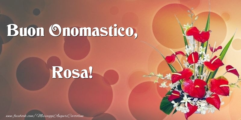 Buon Onomastico, Rosa - Cartoline onomastico con mazzo di fiori