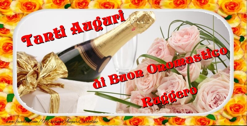 Buon onomastico, Ruggero - Cartoline onomastico con mazzo di fiori