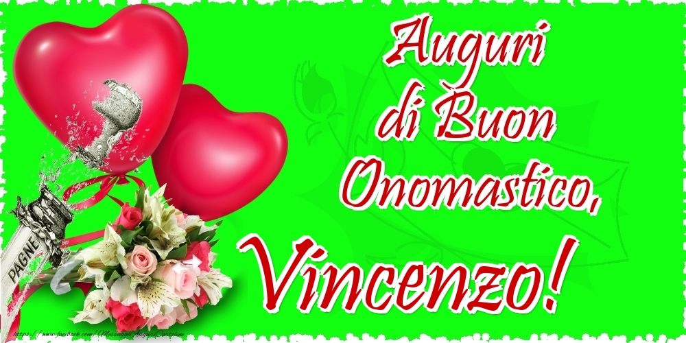 Auguri di Buon Onomastico, Vincenzo - Cartoline onomastico con il cuore